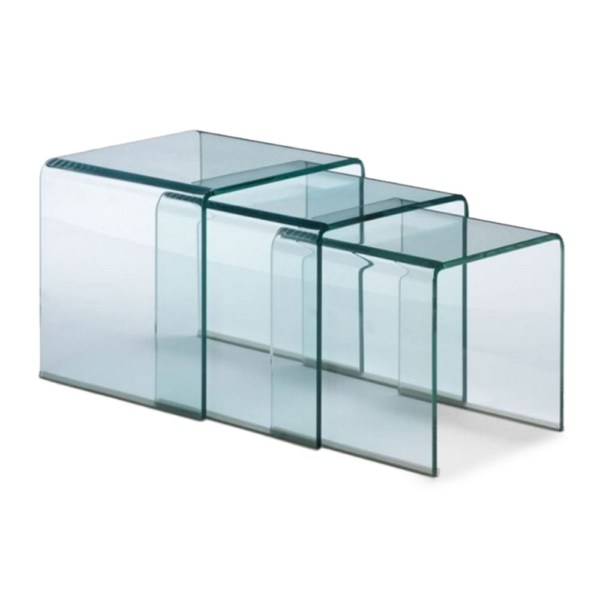 3 Nested Clear Glass Coffee Side Tables
