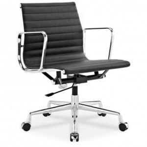 Eames Office Chair Low Back Ribbed Black Leather - Reproduction
