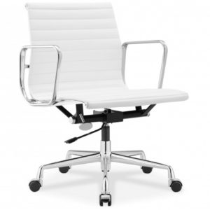 Eames Office Chair Low Back Ribbed White Leather - Reproduction
