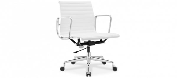 Eames Office Chair Low Back Ribbed White Leather - Reproduction