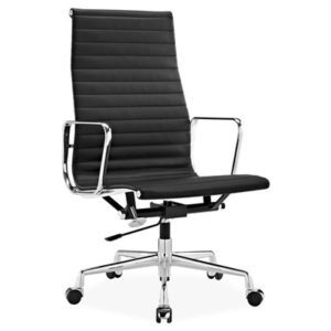 Eames Office Chair High Back Ribbed Black Leather - Reproduction