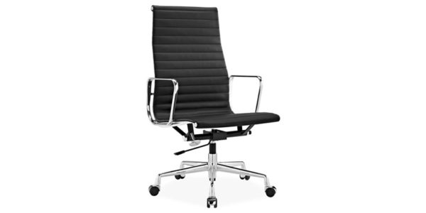 Eames Office Chair High Back Ribbed Black Leather - Reproduction